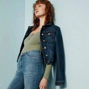 GUESS Stretch Denim Jacket Womens XL Blue Button Front Festival Boho NWT